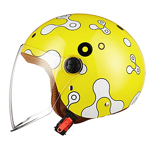 FREEUP Children's motorcycle helmet with sun visor, girl's scooter helmet boy moped helmet, quick-release buckle, 48-55cm, for 5-12 year old kids, yellow