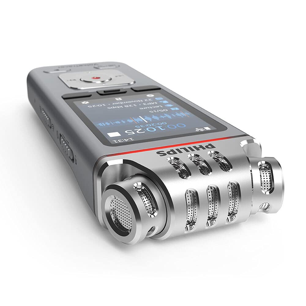Philips VoiceTracer Audio Recorder DVT4110 digital dictation device for lectures and interviews, 3 high-fidelity microphones, 8GB, smartphone app (Android/iOS)