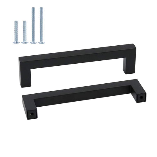 goldenwarm 25pcs Furniture Handles Stainless Steel Bar Handle Pulls Black 128mm Hole Center Kitchen Drawer Pulls Cabinet Handles Square Handle