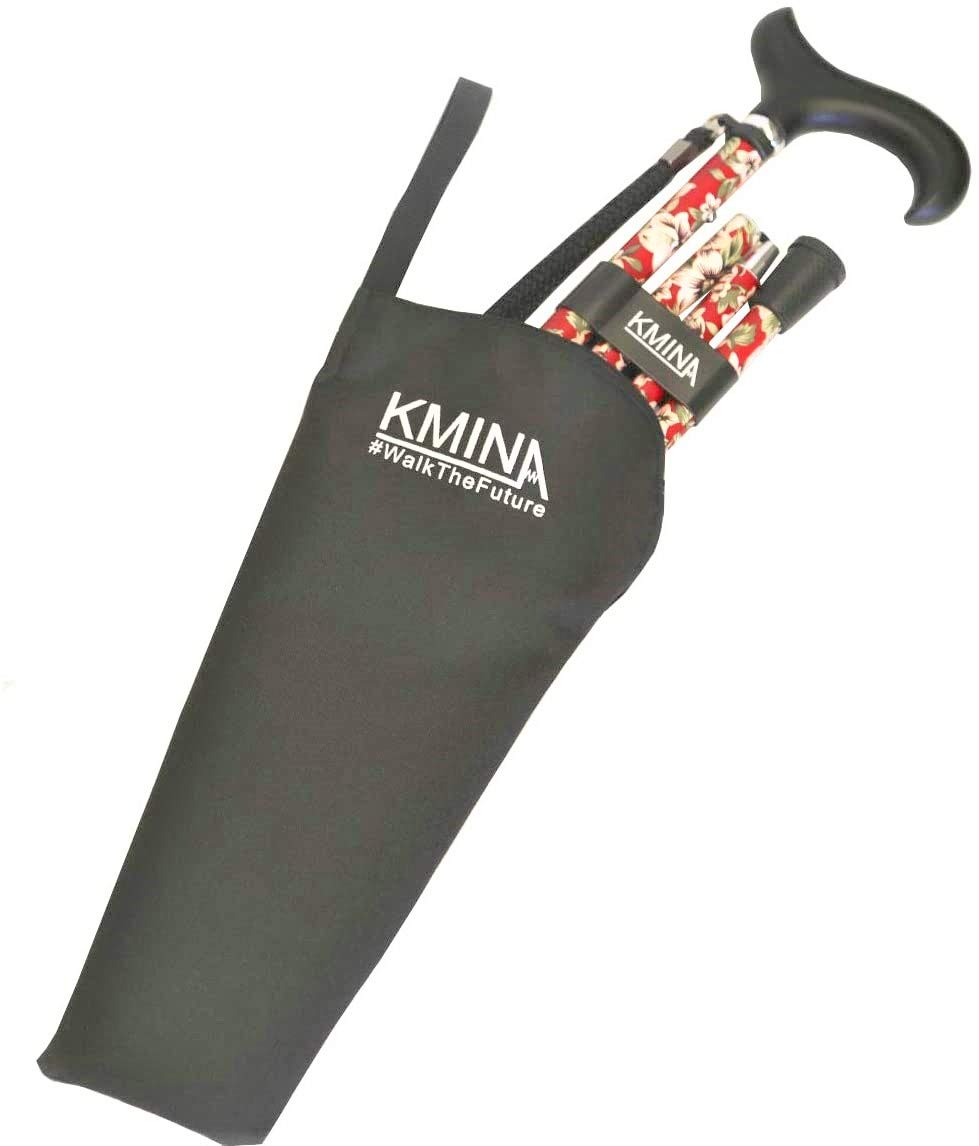 KMINA PRO - Floral Cane for Women, Elegant, Height-Adjustable Aluminum for Men, Foldable Red
