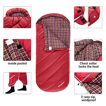 KingCamp XL sleeping bag, winter camping essential! This warm and oversized sleeping bag is perfect for kids on outdoor backpacking, hiking, and indoor/outdoor use in 3-4 seasons.