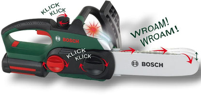 Theo Klein 8399 Bosch Chainsaw I Realistic, child-sized replica I 13 cm x 39.5 cm x 14 cm & Bosch Battery-Powered Lamp I Lamp that rotates 90 degrees I 9.5 cm x 6.4 cm x 18 cm