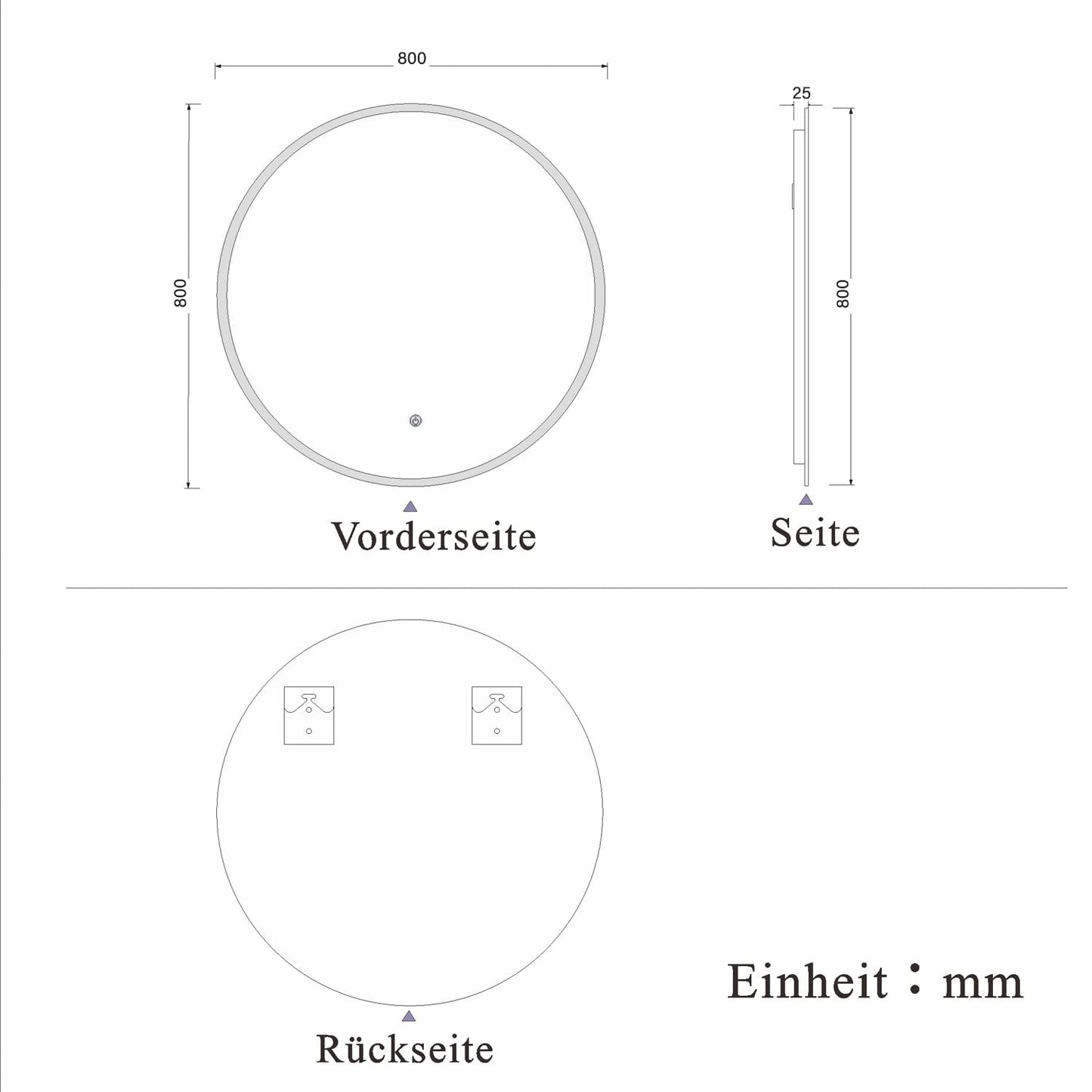 Aica Sanitary LED Bathroom Mirror ROUND 80cm Touch Anti-Fog Wall Mirror Round Mirror Cool White Explosion-proof Film IP44 Energy Saving