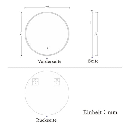 Aica Sanitary LED Bathroom Mirror ROUND 80cm Touch Anti-Fog Wall Mirror Round Mirror Cool White Explosion-proof Film IP44 Energy Saving