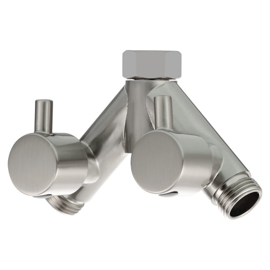 Tecmolog 2-Way Y Distributor 1/2 Inch Brass Adapter Diverter Valve Shower with Shut-off Valves, Brushed Nickel, DSF014ANA