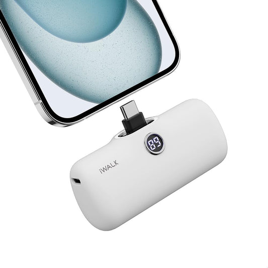 iWALK Powerbank 4800mAh [USB-C Version], 20W fast charging portable charger, small external battery compatible with iPhone 16/15, 16/15 Pro, Samsung Galaxy S25, Xiaomi Note 13, white, for women, men.