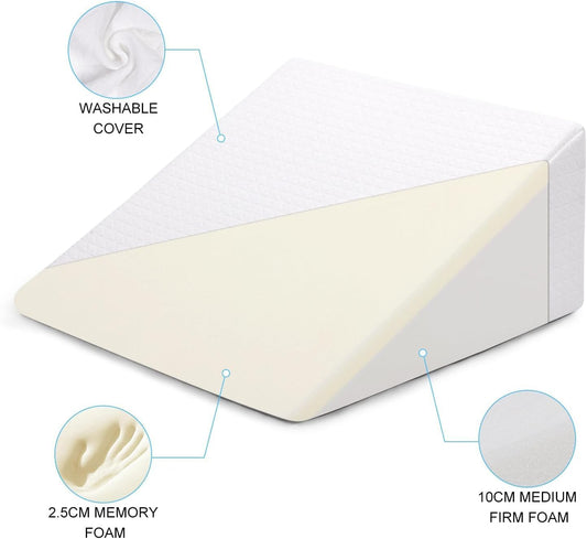 TANYOO Wedge Pillow Memory Foam and High-density Foam in double-layer structure Suitable for bed and sofa as leg pillow or backrest pillow ONE wedge pillow as reflux pillow