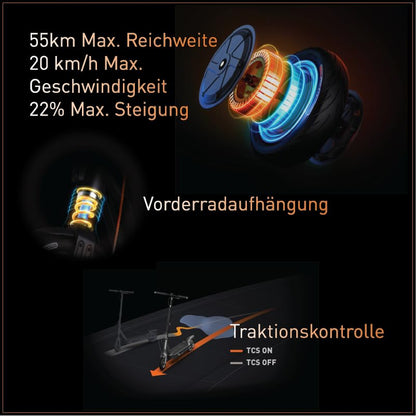 Segway-Ninebot F2 Pro D, E-Scooter with street legal for adults, max. 20 km/h speed, 55 km range, long range.