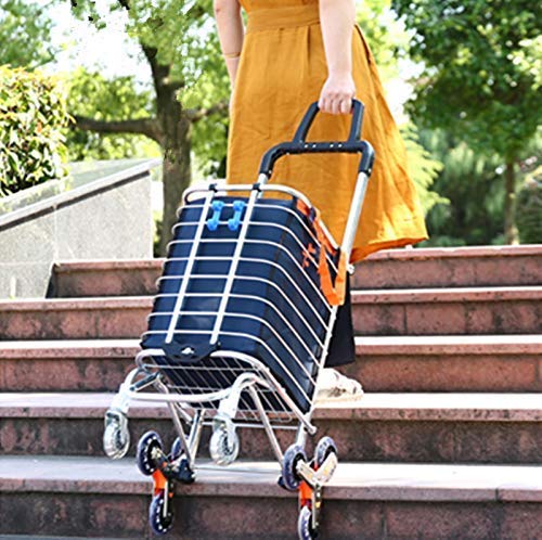 Shopping cart with wheels | foldable multipurpose dolly for climbing stairs with removable waterproof bag and durable 8 wheels and aluminum alloy frame (30 x 45 x 95 cm) Navy Blue