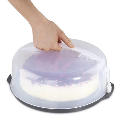 Xavax Cake Transport Box round with lid Cake container 31.5 cm diameter, inner height 8 cm, Cake box with slice division aid, cake plate anthracite, Transparent