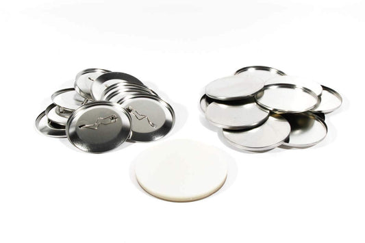 59mm button blanks including safety pin (500 pieces) compatible with Badgematic button machine.