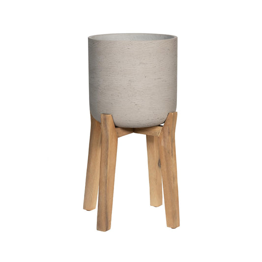 Finestgreen Charlie feet high | Handcrafted plant container on wooden legs (XL Ø:40 H:67 cm, Grey) | Pottery Pots