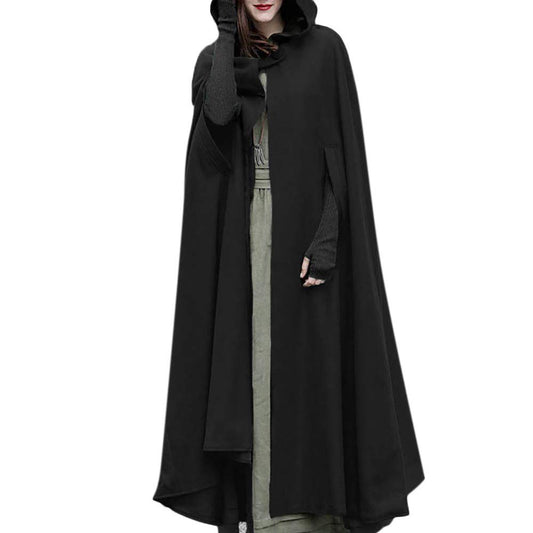 Cape Women Autumn Winter Maxi Loose Coat Poncho Cape Knit Coat Long Cardigan Trenchcoat Outwear Cardigan Medieval Vampire Witch Gothic Cosplay Halloween Costume Robe with Hood.