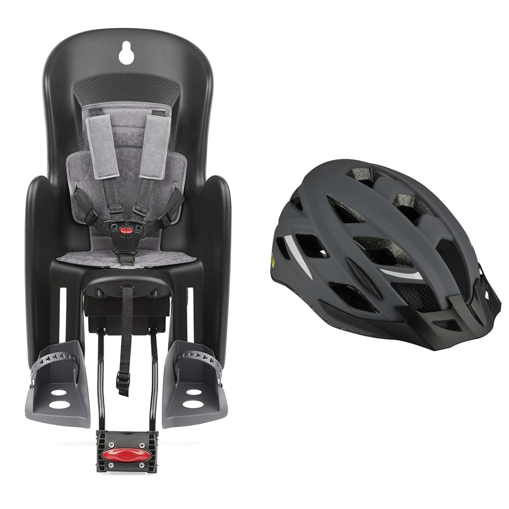 Polisport Bilby RS bike child seat | Seat for saddle tube mounting | for children weighing between 9 and 22 kg | gray & FISCHER Adult Bike Helmet, City Helmet Urban Levin, S/M, 52-59cm