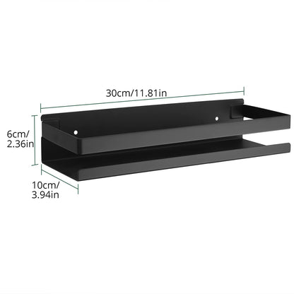 JiGiU shower shelf without drilling, 2 pieces stainless steel bathroom organizer, self-adhesive or drill, black shower caddy with large capacity for bathroom kitchen.