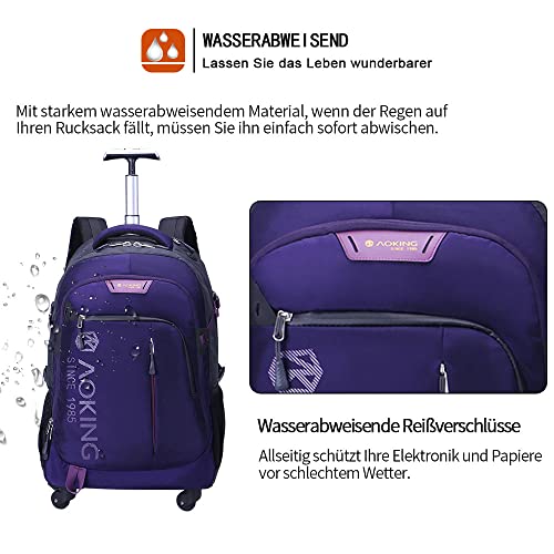 HSYKING Aoking 20/22 inch water-repellent roller laptop backpack with wheels. Backpack for school, college students, and commuting travelers. Carry-on luggage with spinner wheels. Travel luggage business backpack.