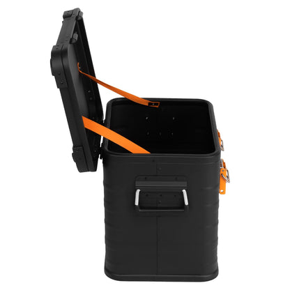 Aluminum box lockable E31B - Premium aluminum storage box 31 liters - lid with aluminum die-cast stacking corners and rubber seal - including locks - black lacquered