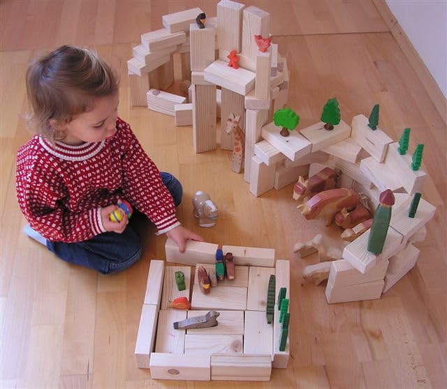 Building Blocks Starter Set, 40 untreated blocks for kindergarteners and school children, large blocks made of untreated wood from sustainable forestry.