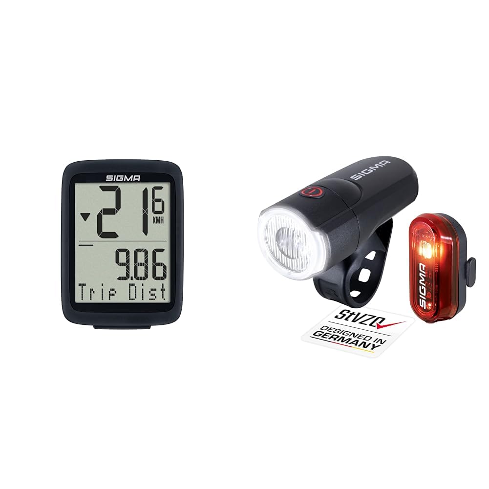 SIGMA SPORT Unisex - Adult Bc 8.0 Wl ATS Bike Computer, Black, One Size & LED Bike Light with Battery Set Aura 30 and Curve