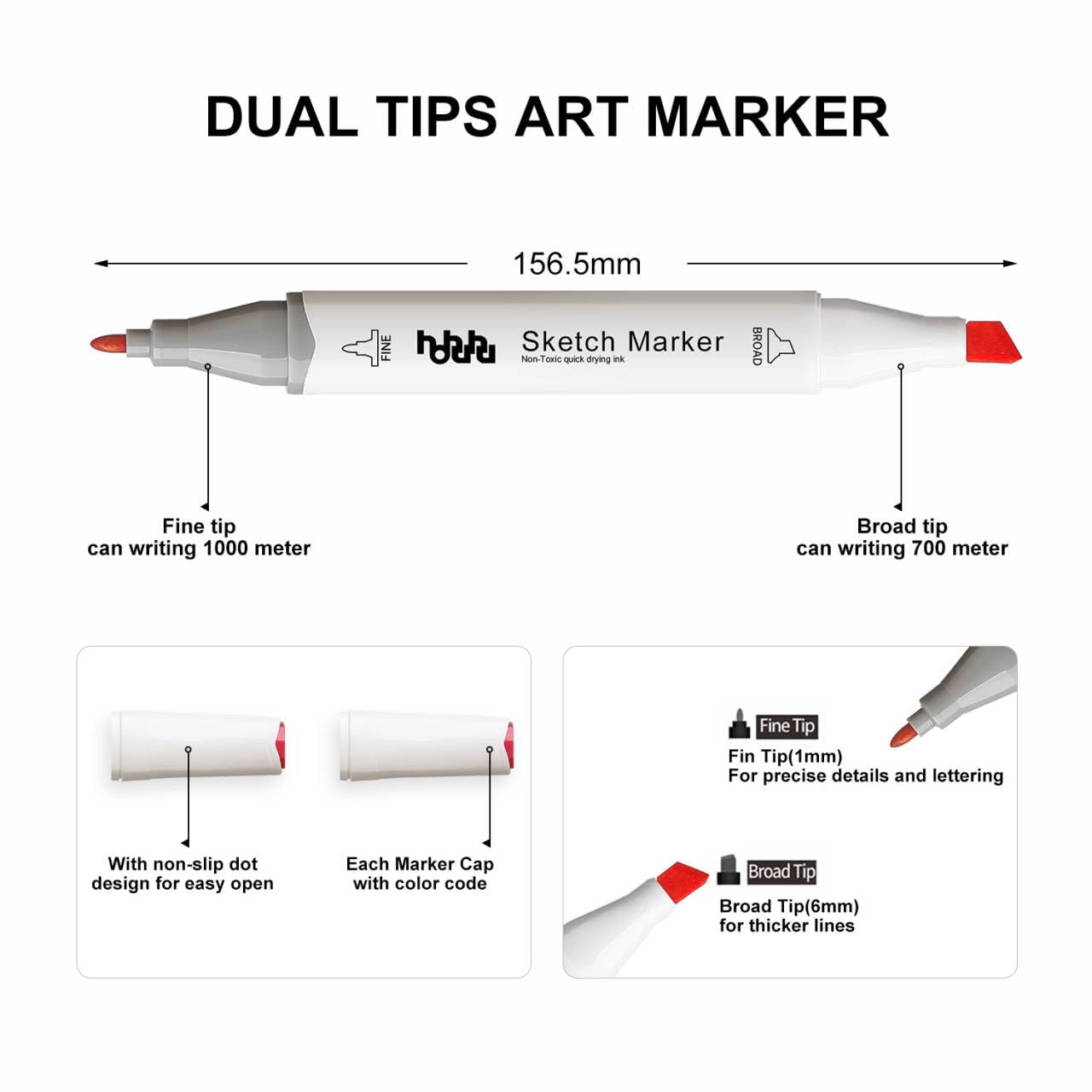 hhhouu 100 Color Alcohol Markers, Dual Tip Pens for Adult Artists, Designers, Illustration, Architecture, and Creative Projects MH-100W