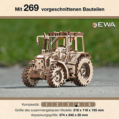Tractor Wood Model Kit - DIY 3D Puzzle for Adults & Teens 14+ - Wood Puzzle for Adults & Teens with No Glue - Belarus-82 Tractor Model Wood Kit, EWA Eco-Wood-Art, 269 Pieces