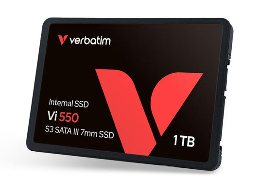 Verbatim Vi550 S3 SSD 1TB, internal 2.5" SATA III SSD drive with 3D NAND technology, up to 550 MB/s read speed, perfect for PC and notebook, black
