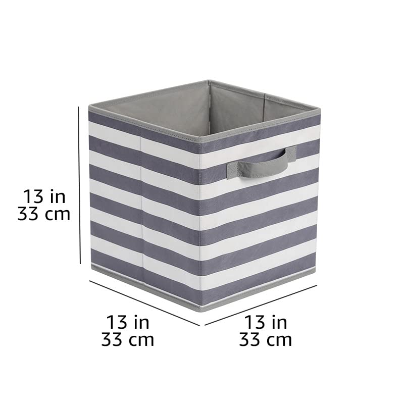 AmazonBasics Foldable Storage Cube/Organizer made of fabric with handles, 33 cm x 33 cm x 33 cm, White/Grey Striped, 6 pack
