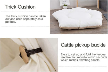 Sunnykud Teepee Tent for Pets Dog Tent Cat Tent Pet Tents Houses with Cushion Removable and Washable Pet Bed Foldable Pet Dog Bed Cat Bed (L:60x60x70cm, white)