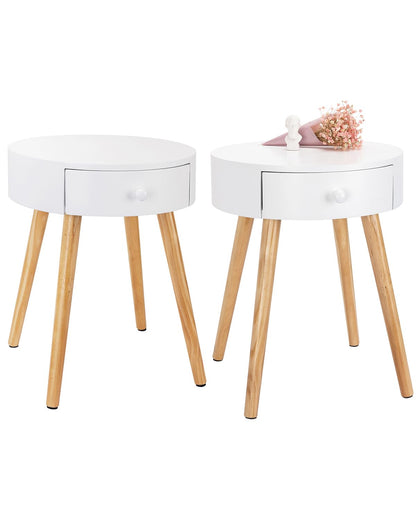 WOLTU bedside table set of 2 nightstands with drawer, legs, made of wood, MDF, white, 38x38x48cm (WxDxH), TS51ws-2