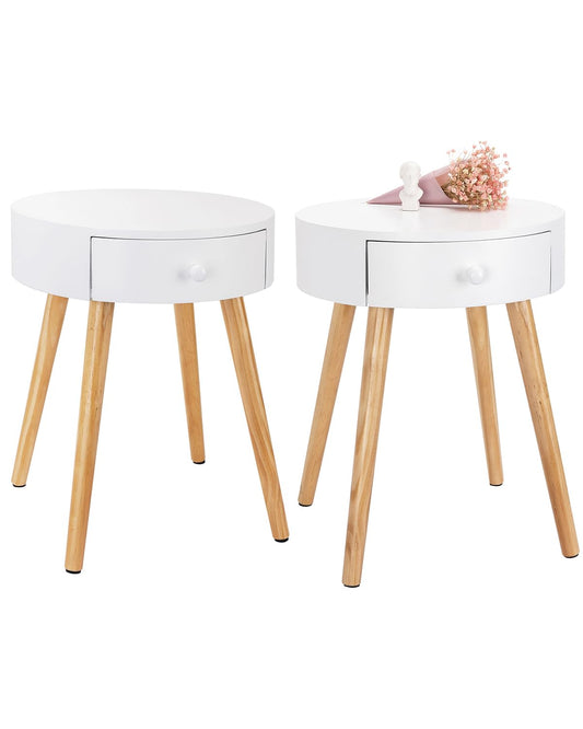 WOLTU bedside table set of 2 nightstands with drawer, legs, made of wood, MDF, white, 38x38x48cm (WxDxH), TS51ws-2