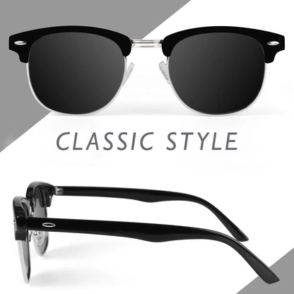 LINVO Polarized Sunglasses Men Women Retro Classic Half Frame 100% UV400 for Travel, Driving, and Fishing.