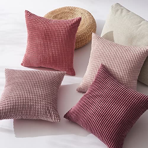 Topfinel 50x50 Pink Pillowcase 4 Pack Corduroy Gradients Throw Pillow Covers Cushion Cover Decorative Sofa Couch Pillow Case for Living Room Bedroom Balcony Kids Cozy