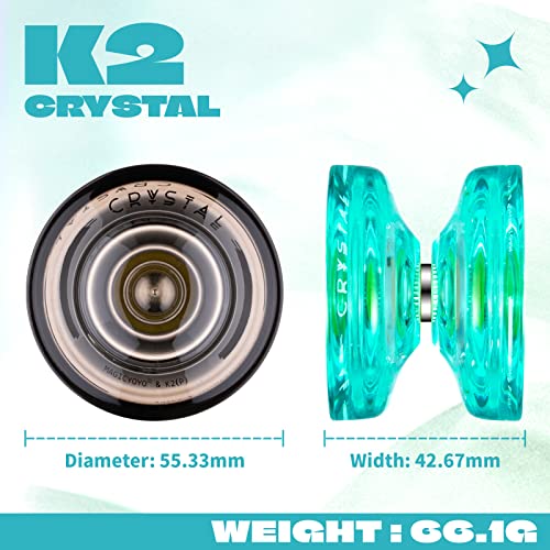 MAGICYOYO Responsive Yoyo Set with 2 K2 (Black & Green) - Dual purpose for kids, Crystal JoJo with spare unresponsive bearing, 12 strings, bag, spare tool and axle.
