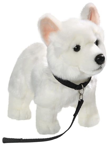 Carl Dick White German Shepherd with leash standing, dog, plush toy, cuddly toy approx. 26cm long, approx. 22cm high 3485