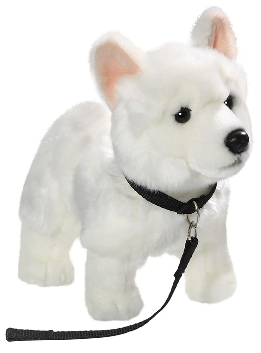 Carl Dick White German Shepherd with leash standing, dog, plush toy, cuddly toy approx. 26cm long, approx. 22cm high 3485