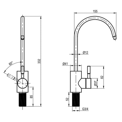 AORA® One-Way Faucet Solid Stainless Steel SOFIA compatible with AMWAY eSPRING water filter and other filter systems | Non-pressure Single Handle Faucet | Outlet tap for osmosis system | (Solid Stainless Steel SOFIA)