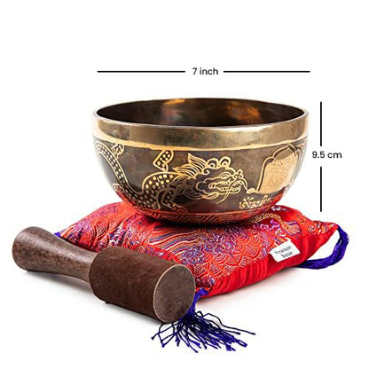 Large Tibetan singing bowl set - easy to play - Mantra design - Mindfulness meditation - Healing sound gift from Himalayan Bazaar