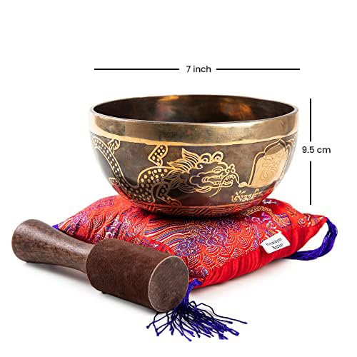 Large Tibetan singing bowl set - easy to play - Mantra design - Mindfulness meditation - Healing sound gift from Himalayan Bazaar