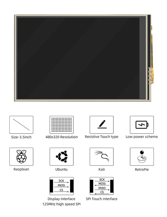 3.5 inch touchscreen for Raspberry Pi 5, 480 x 320 pixels 60 FPS mini monitor with stylus and mini fan for Raspberry Pi 3/4/5.