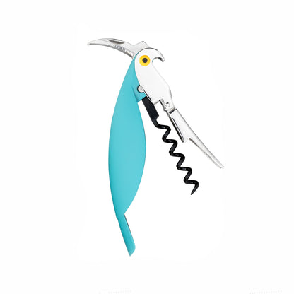Alessi "Parrot" Sommelier corkscrew in die-cast aluminum and PC, blue, 30 x 8 x 12 cm.