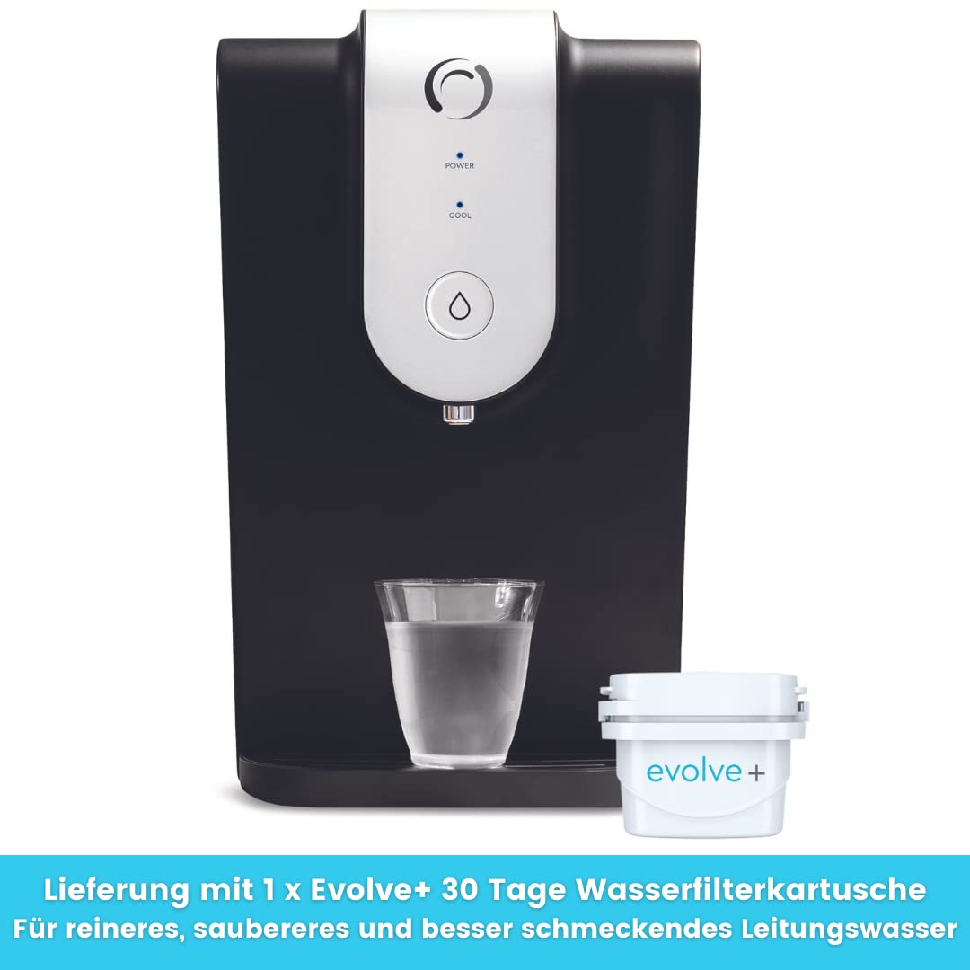 Aqua Optima Lumi, filtered water cooler and dispenser for your countertop, 8.2 liter capacity, with 1 x 30 Day Evolve+ water filter cartridge, black.