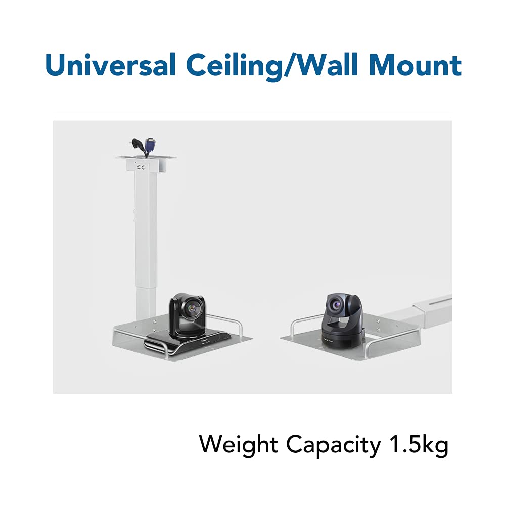 Rough Universal Projector Mount for Ceiling/Wall, Capacity 1.5kg - Tray 24×20 cm - Adjustable 34-56cm, Cable Management, Aluminum + Stainless Steel, For Projectors, Video Conferencing Cameras, Routers