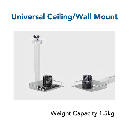 Rough Universal Projector Mount for Ceiling/Wall, Capacity 1.5kg - Tray 24×20 cm - Adjustable 34-56cm, Cable Management, Aluminum + Stainless Steel, For Projectors, Video Conferencing Cameras, Routers