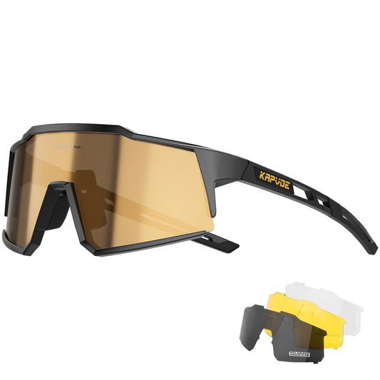 KAPVOE Polarized Cycling Glasses with 4 interchangeable lenses TR90 frame for men women cycling MTB sports sunglasses bike glasses driving fishing baseball running brown black 04