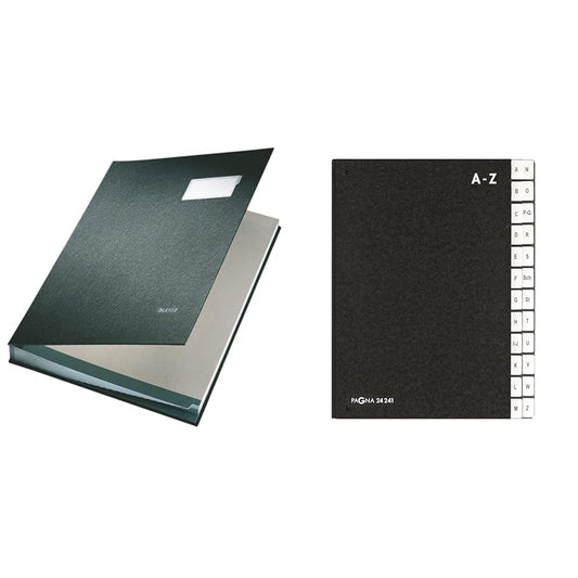 Leitz 57000195 Signature Folder (Polypropylene, A4, 20 compartments) black & Pagna Desk Organizer Classic (Desk Folder, 24 compartments, A-Z) black