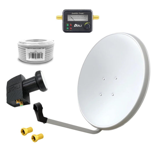 60cm HD satellite system with Twin LNB + 15m coaxial cable 135dB + Satfinder + 2 F-connectors. Digital 2 participant antenna in white for UHD 4K.