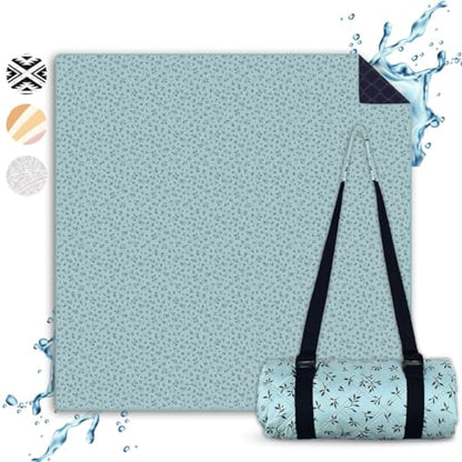 NAYA STUDIOS® Picnic Blanket (Floral Pattern Mint) - extra large picnic blanket 200x200 cm - washable camping blanket - beach blanket XXL - waterproof picnic blanket - outdoor blanket - padded beach mat