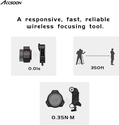 Accsoon F-C01 Wireless Follow Focus System with FHSS Technology, A/B Stops, 350ft/100m Range, Snap-on Gear Belt for DSLRs and Mirrorless Cameras, Compatible.