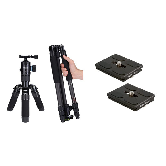 Rollei Carbon Tripod CT-5C, Black & QAL-50 - professional camera quick release plate, compatible with all cameras with 1/4 tripod thread and Arca Swiss - 2 pack