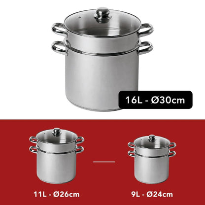 Treealu 342648 Couscous Pot 16 l, 30 cm, Silver